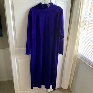 Coldwater Creek Vintage Maxi Dress Purple Mock Neck Long Sleeve Velour‎ XL